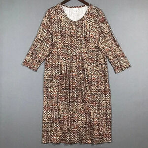 J Jill Shift Midi Dress Size Large Full Button Front 3/4 Sleeve Stretch Pockets